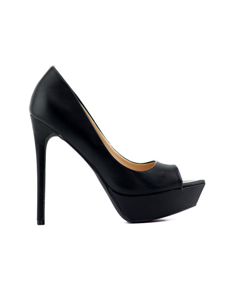 Stilettos cu platformă neagră mată din piele ecologică - 1