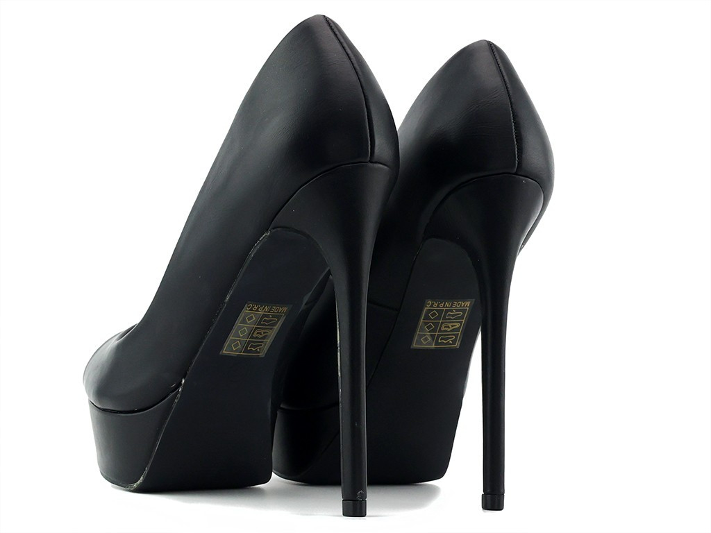 Stilettos cu platformă neagră mată din piele ecologică - 4