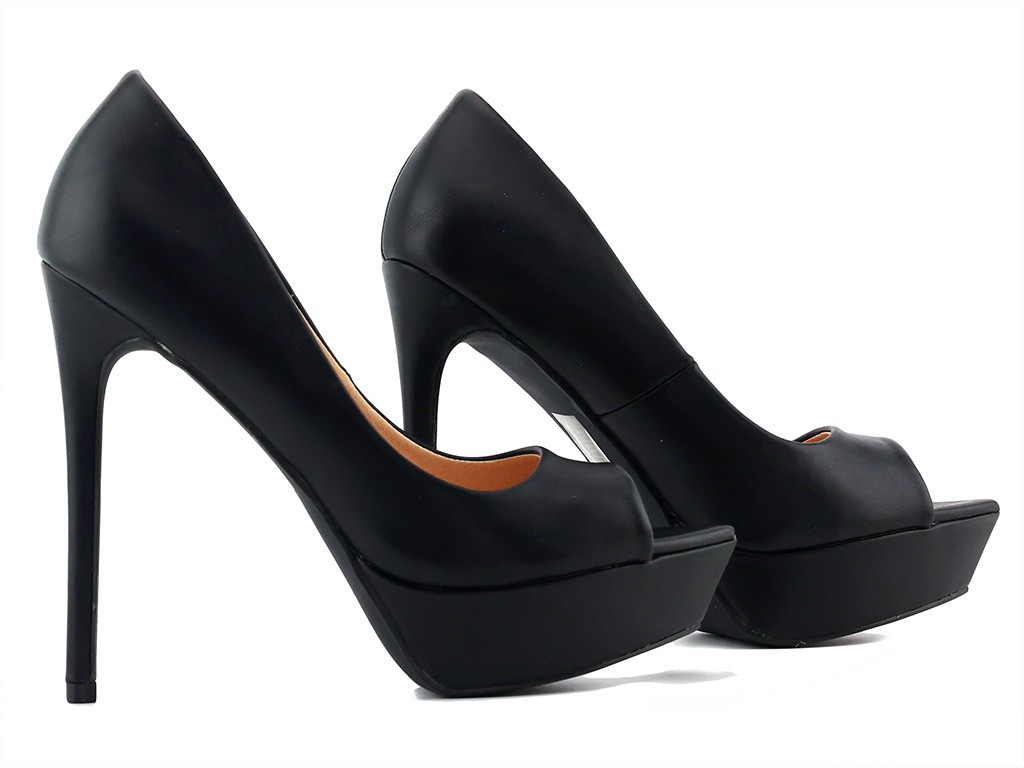 Stilettos à plateforme en cuir écologique noir mat - 6