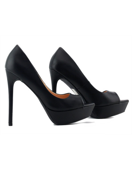 Stilettos cu platformă neagră mată din piele ecologică - 6