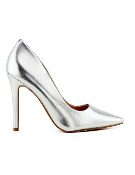 Pantofi stiletto pentru femei din piele ecologică argintie - 1