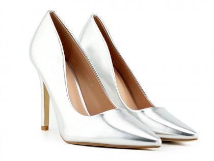 Pantofi stiletto pentru femei din piele ecologică argintie - 2