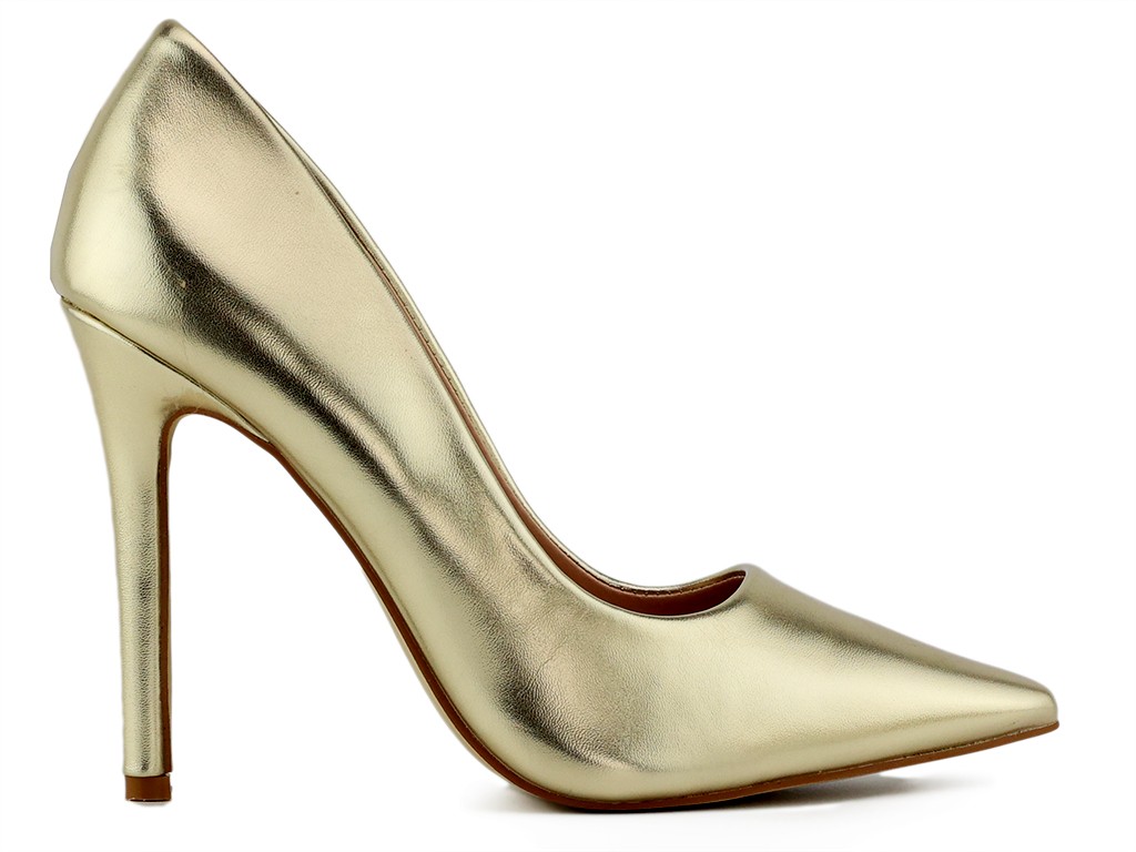 Dámské zlaté boty na podpatku z ekokůže - 1