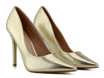 Pantofi stiletto pentru femei din piele ecologică aurie - 2