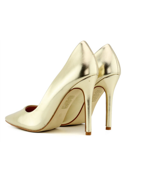 Talons aiguilles en cuir écologique doré pour femmes - 4