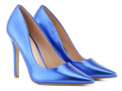 Pantofi stiletto de damă din piele ecologică de culoare albastră - 2