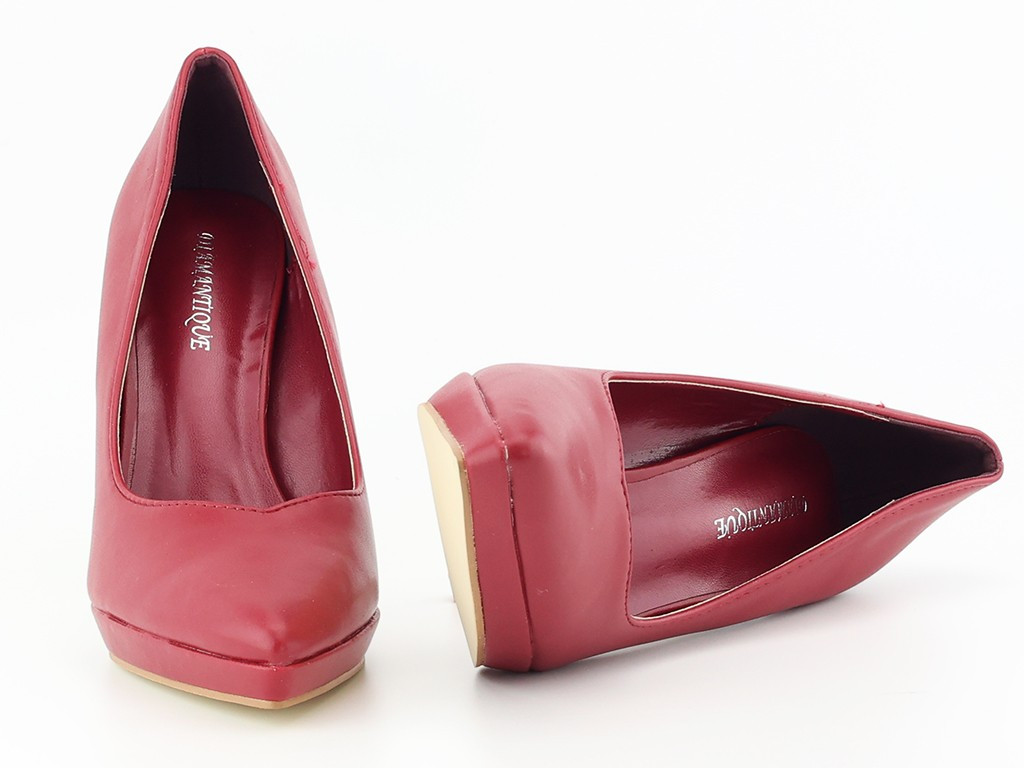 Stilettos cu platformă maro din piele ecologică - 5