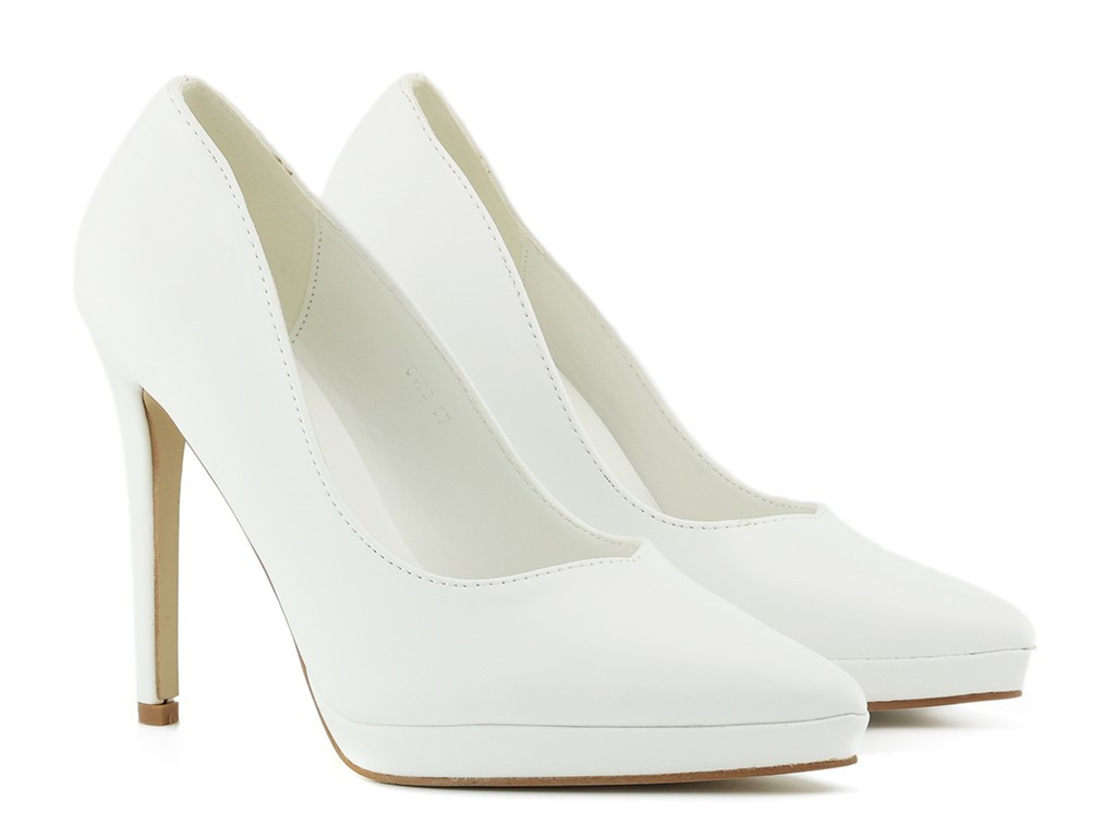 Baltas platformas stilettos no ādas - 2