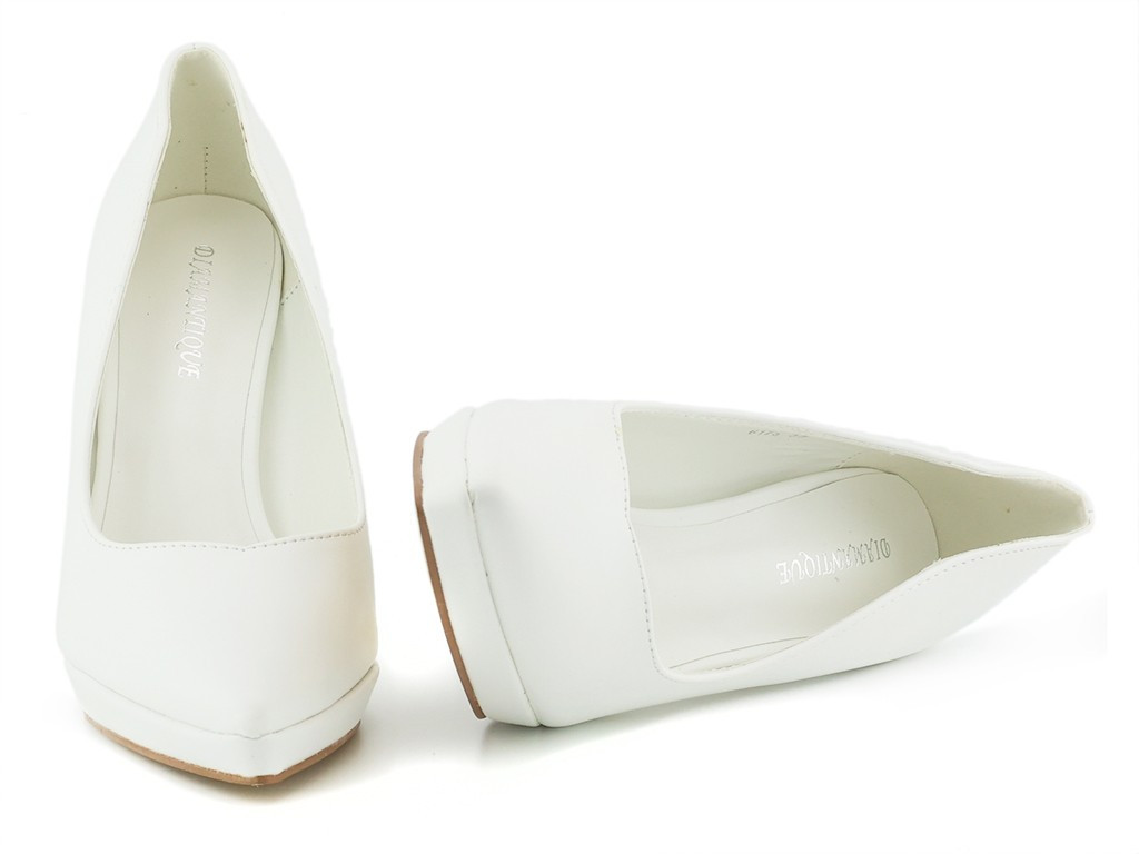 Stilettos à plateforme blancs en cuir écologique - 5