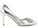 Pantofi stiletto pentru femei din lac de argint - 1