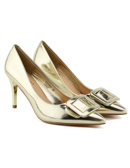 Talons aiguilles en laque d'or pour femmes - 2
