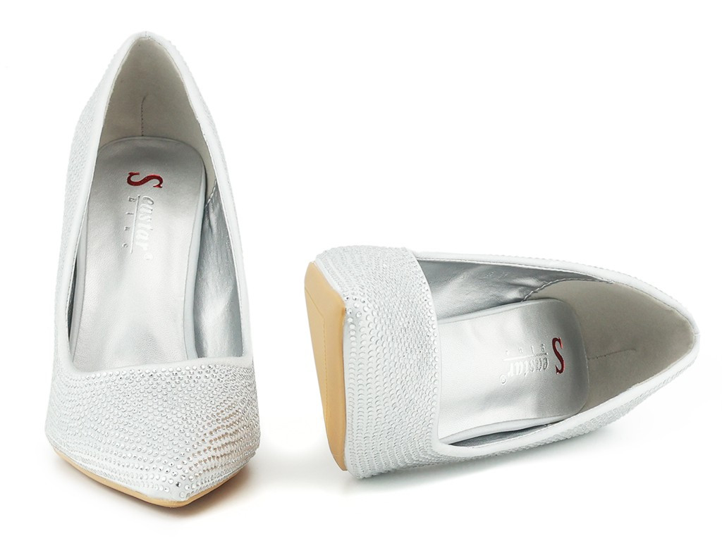 Sieviešu sudraba mirdzoši stilettos - 4