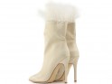 Beige women's stiletto heeled boots with feathers - 3