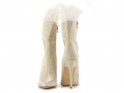 Beige women's stiletto heeled boots with feathers - 4