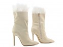 Beige women's stiletto heeled boots with feathers - 5
