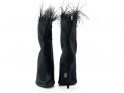 Black women's stiletto heeled boots with feathers - 5