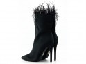 Black women's stiletto heeled boots with feathers - 3