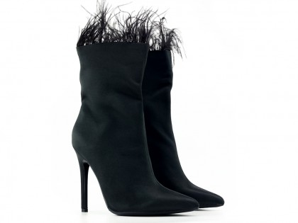 Black women's stiletto heeled boots with feathers - 2