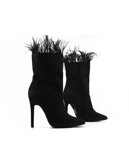Bottes noires à talons aiguilles avec plumes pour femmes - 4