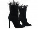 Black women's stiletto heeled boots with feathers - 4