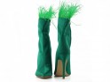 Green women's stiletto heeled boots with feathers - 5
