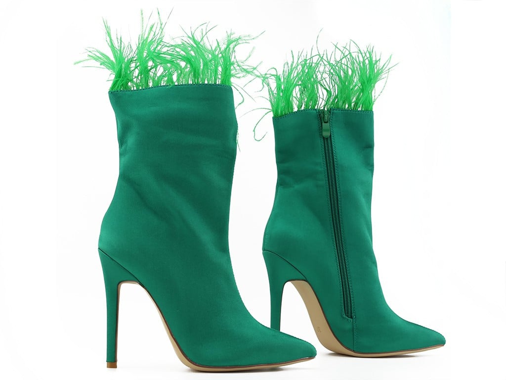 Bottes à talons aiguilles vertes pour femmes avec plumes - 4