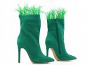 Green women's stiletto heeled boots with feathers - 4