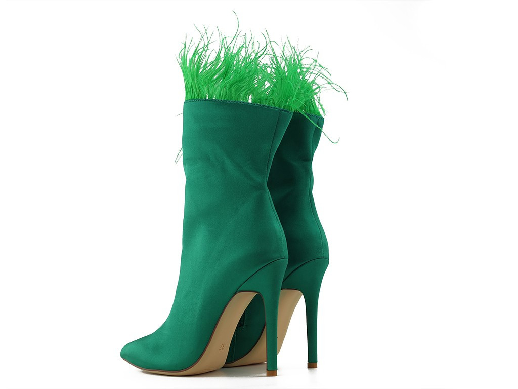 Bottes à talons aiguilles vertes pour femmes avec plumes - 3