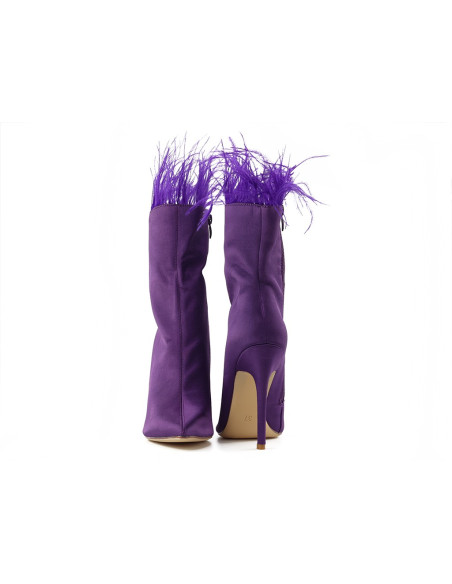 Purple women's stiletto heeled boots with feathers - 5
