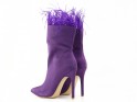 Purple women's stiletto heeled boots with feathers - 3