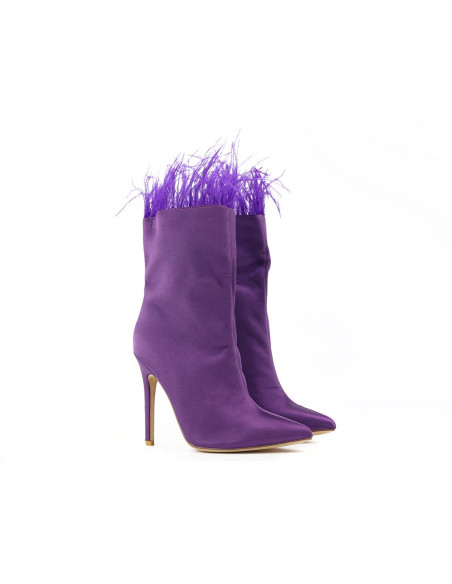 Lila Damenstiefel mit Stiletto-Absatz und Federn - 2