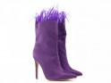 Purple women's stiletto heeled boots with feathers - 2