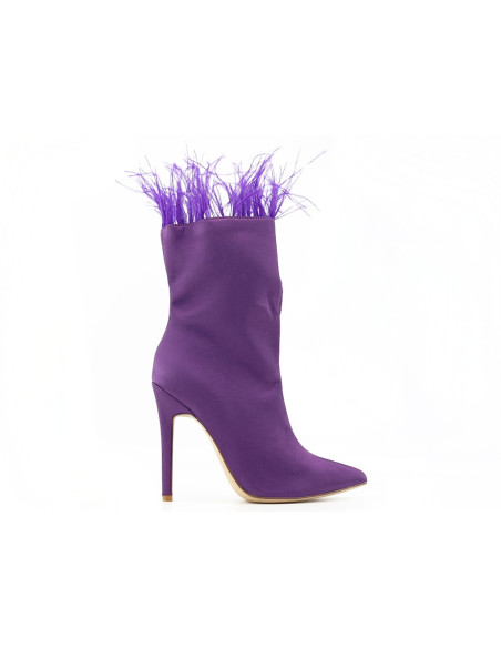 Lila Damenstiefel mit Stiletto-Absatz und Federn - 1