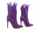 Purple women's stiletto heeled boots with feathers - 4