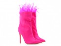 Pink women's stiletto heeled boots with feathers - 2