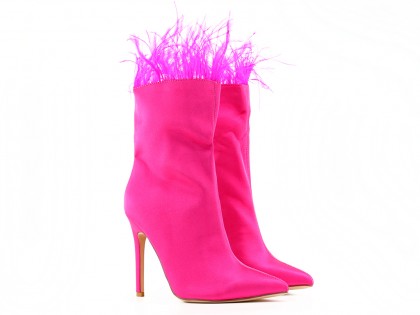 Růžové dámské boty na jehlovém podpatku s peřím - 2