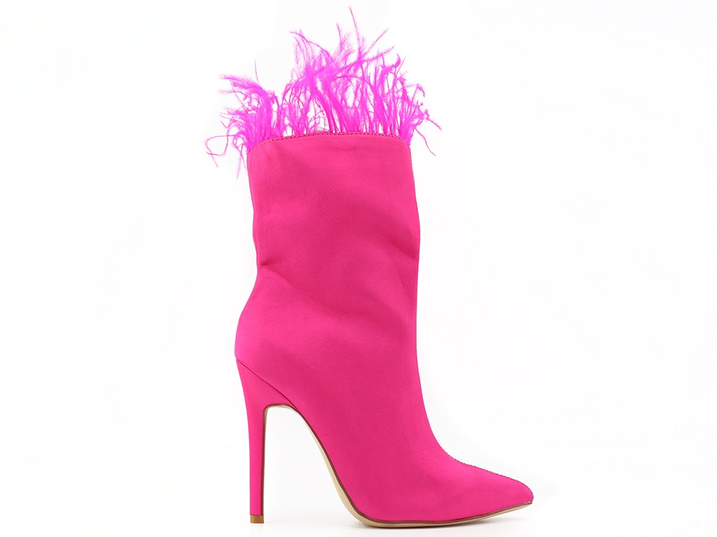 Růžové dámské boty na jehlovém podpatku s peřím - 1
