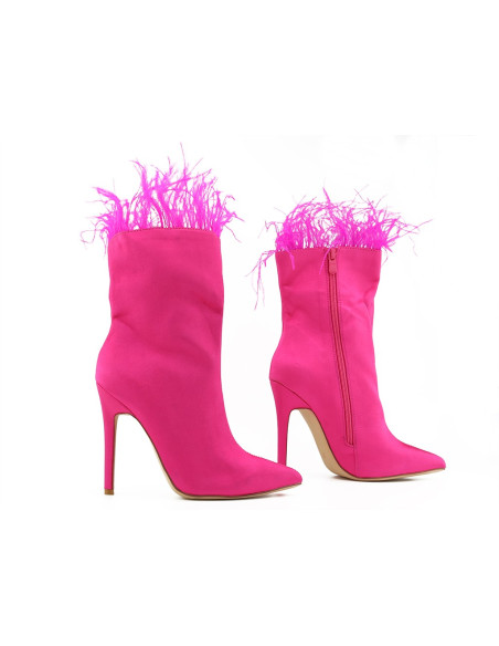 Rosa Damenstiefel mit Stilettoabsatz und Federn - 3