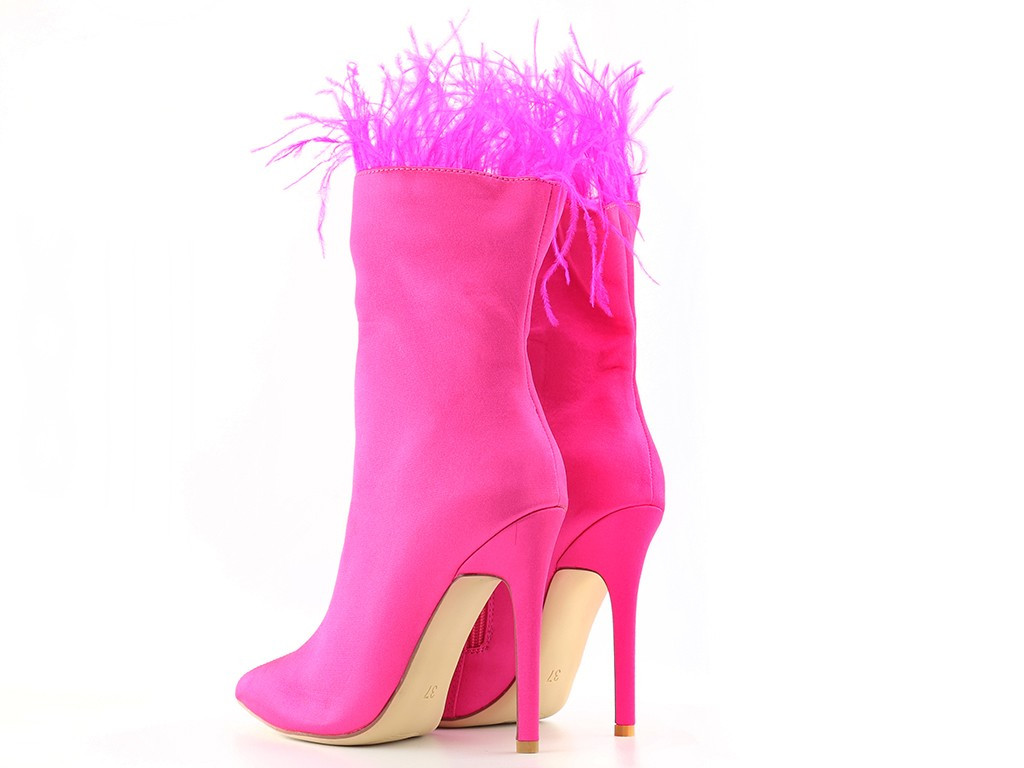 Cizme roz cu toc stiletto pentru femei cu pene - 5