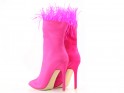 Pink women's stiletto heeled boots with feathers - 5