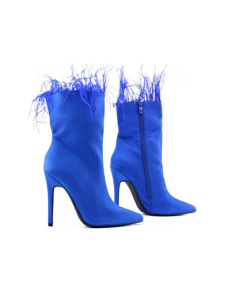 Bottes bleues à talons aiguilles pour femmes avec plumes - 3
