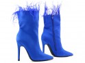 Blue women's stiletto heeled boots with feathers - 3