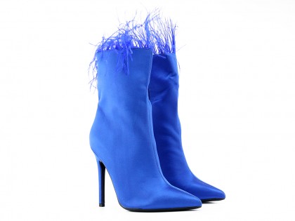 Blue women's stiletto heeled boots with feathers - 2