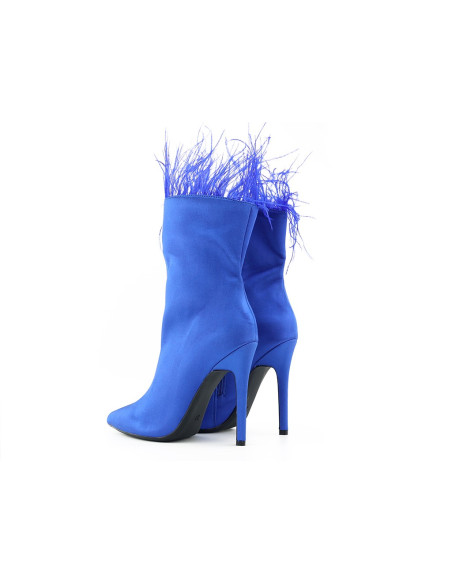 Blaue Damenstiefel mit Stiletto-Absatz und Federn - 4