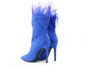 Blue women's stiletto heeled boots with feathers - 4