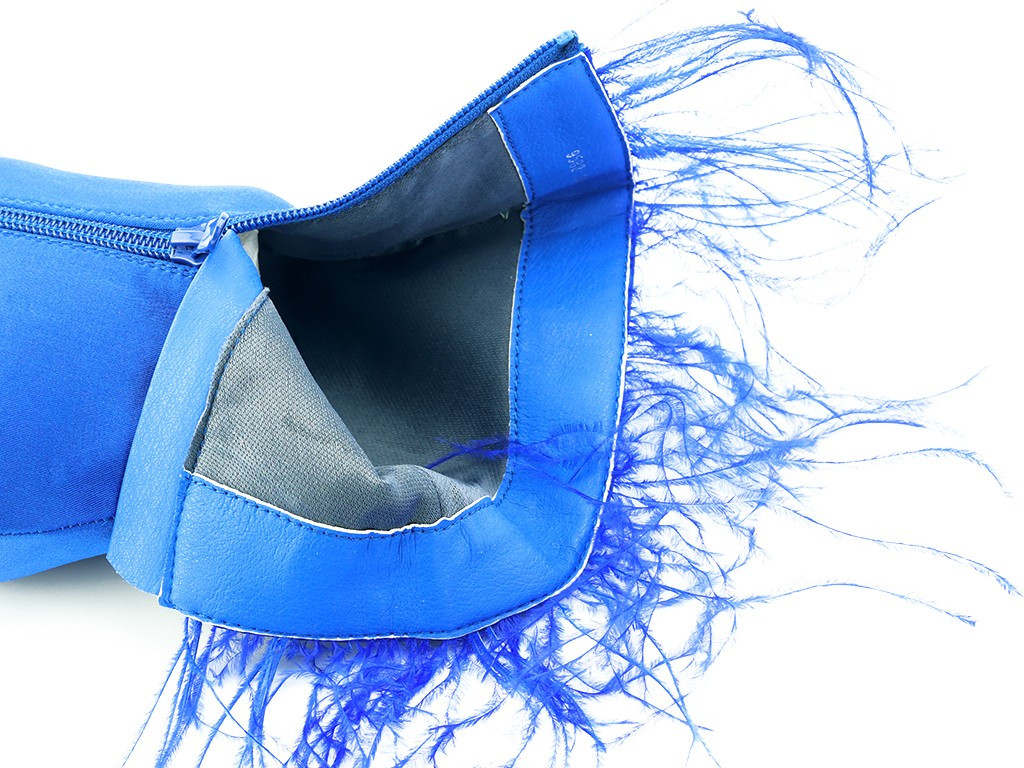 Bottes bleues à talons aiguilles pour femmes avec plumes - 5