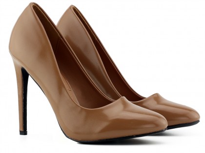 Brown women's stilettos lacquer shoes - 2