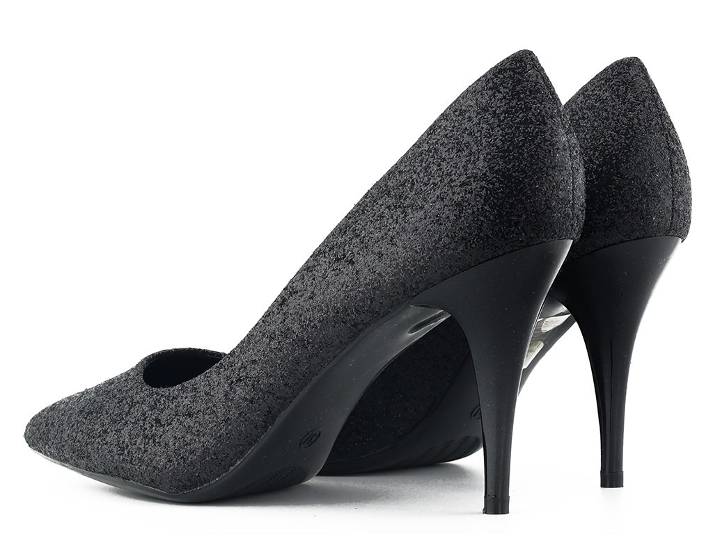 Talons aiguilles en brocart pailleté noir - 4