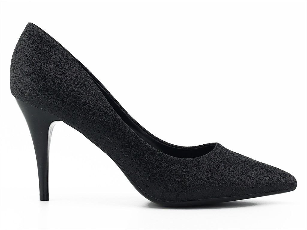Melni mirdzoši brokāta stilettos - 1