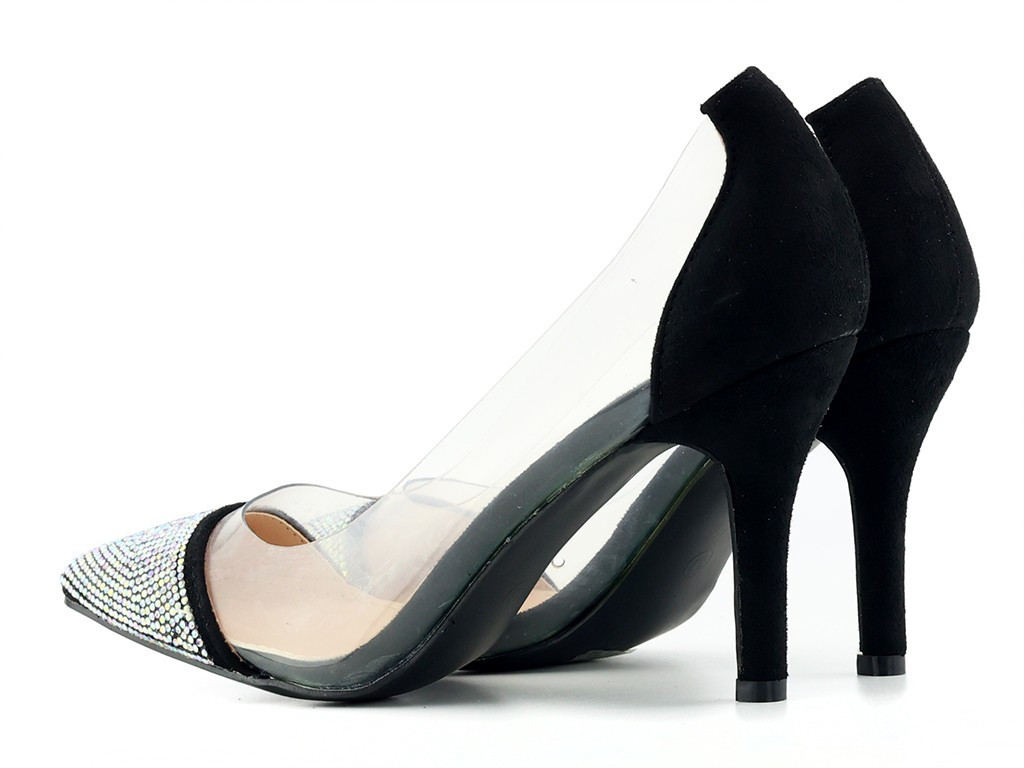 Talons aiguilles noirs transparents avec zircons pour femmes - 4
